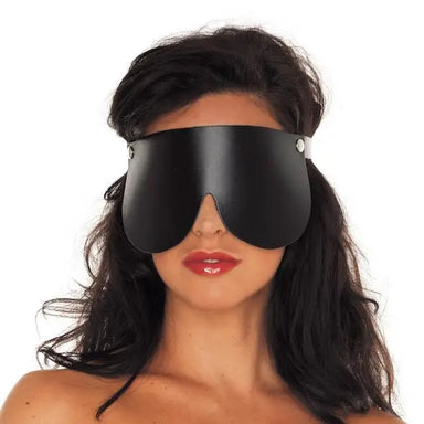 Rimba Black Leather Bondage Blindfold Eye Mask With Buckles - Peaches and Screams