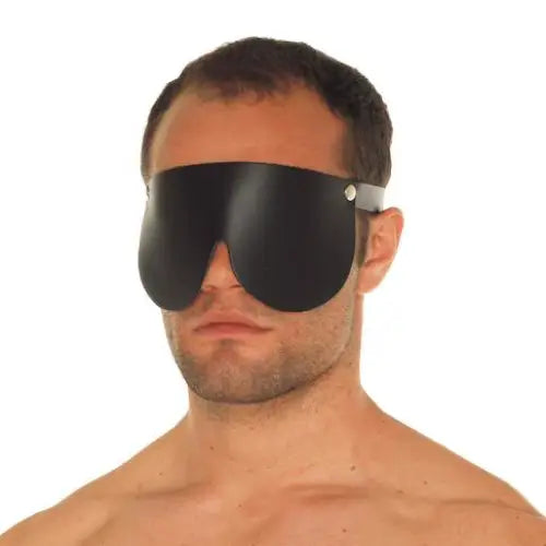 Rimba Black Leather Bondage Blindfold Eye Mask With Buckles - Peaches and Screams