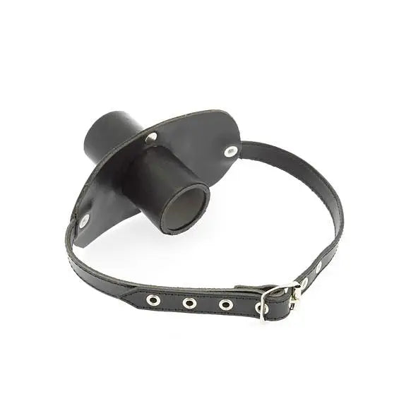 Rimba Black Leather Gag With Urine Tube And Buckles - Peaches and Screams
