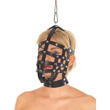 Rimba Black Leather Muzzle Mask And Ring With Adjustable Buckles - Peaches and Screams