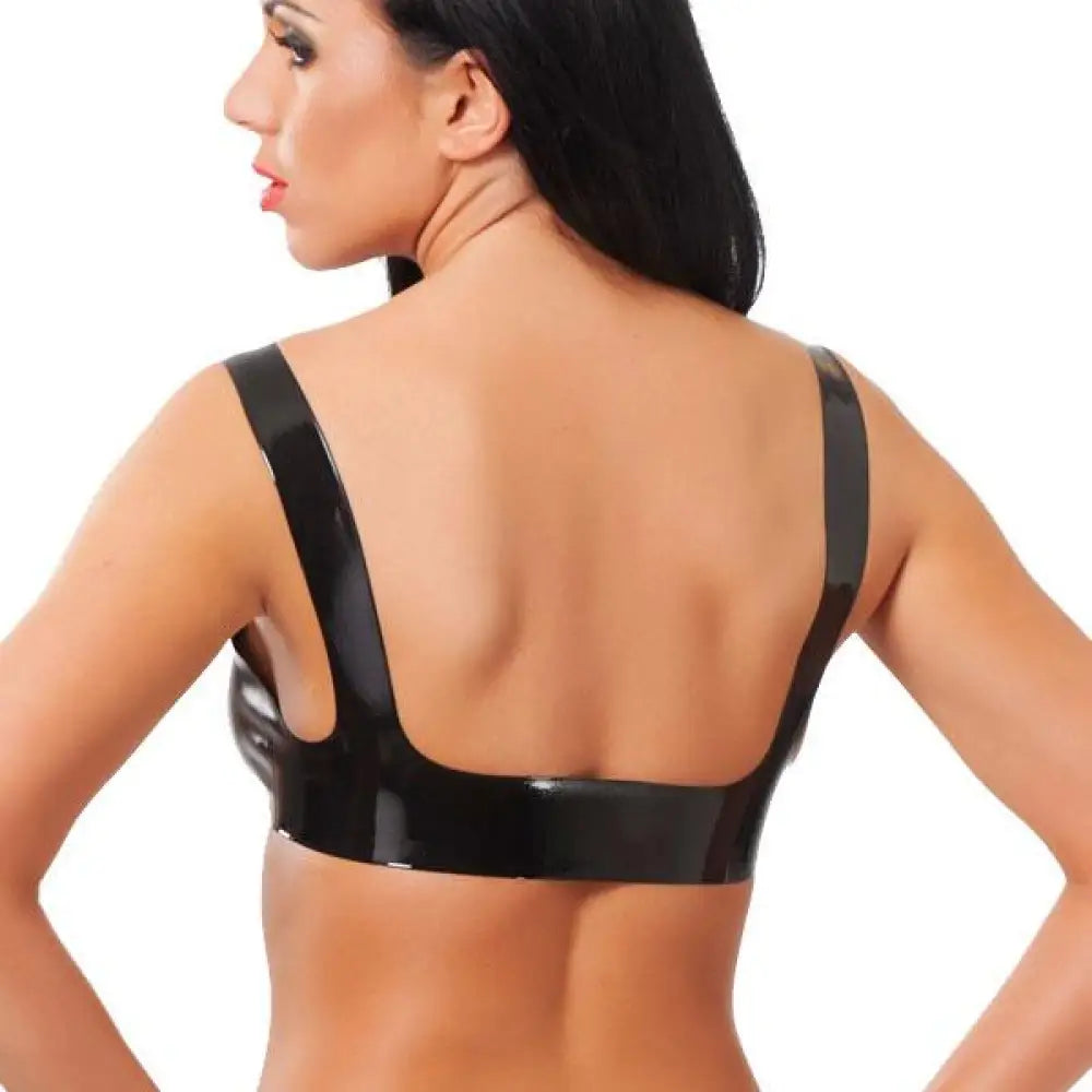 Rimba black rubber secrets peekaboo latex bra - small - peaches and screams