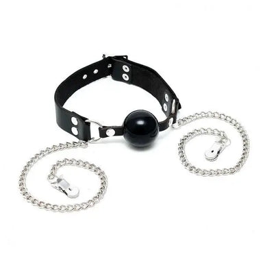 Rimba Leather Black Mouth Gag And Nipple Chain - Peaches and Screams