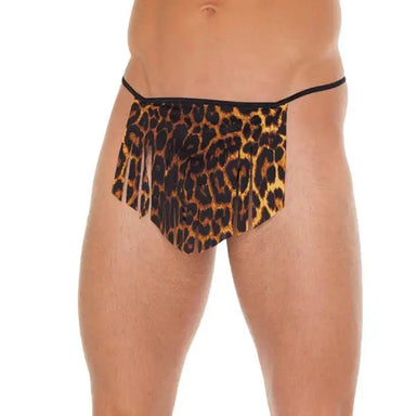 Rimba Mens Black G-string With Leopard Loincloth - Peaches and Screams