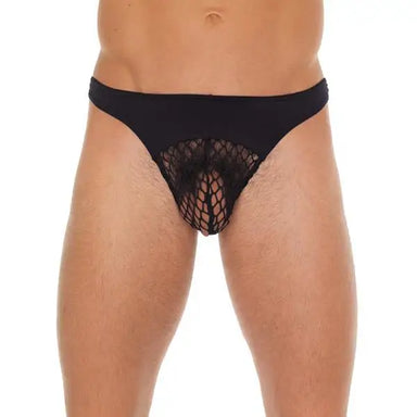 Rimba Mens Black Sexy G - string With Fishnet Pouch - Peaches and Screams