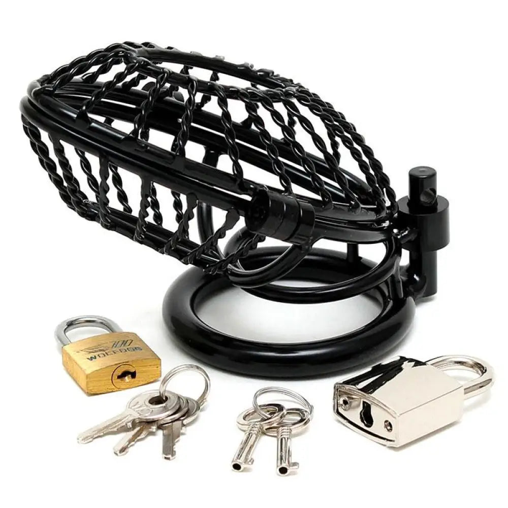 Rimba opening metal male chastity device with 2 padlocks - peaches and screams