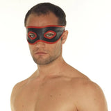 Rimba red and black leather open eye mask with buckles - peaches and screams
