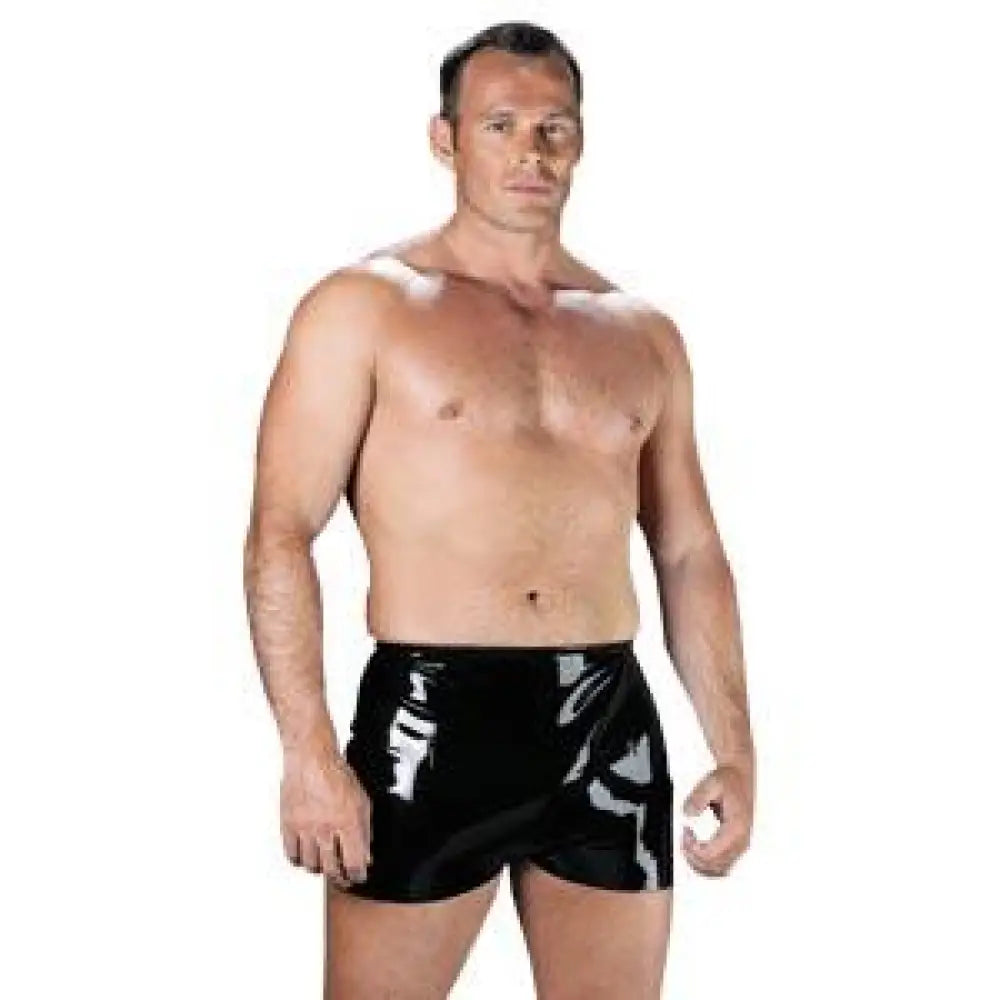 Rimba Rubber Secrets Black Latex Rubber Shorts for Men - Large - Peaches and Screams