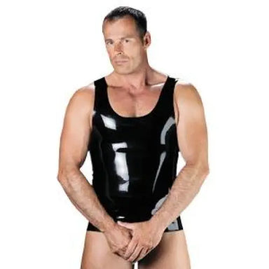 Rimba Rubber Secrets Sexy Black Latex Vest For Men - Small Peaches and Screams