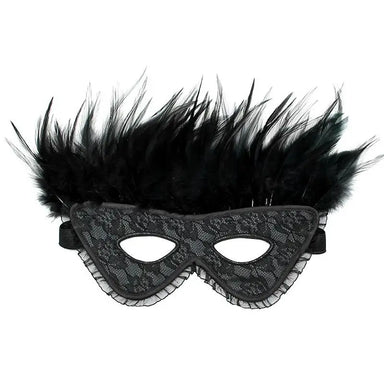 Rimba Satin Bondage Black Feather Mask With Elastic Straps - Peaches and Screams
