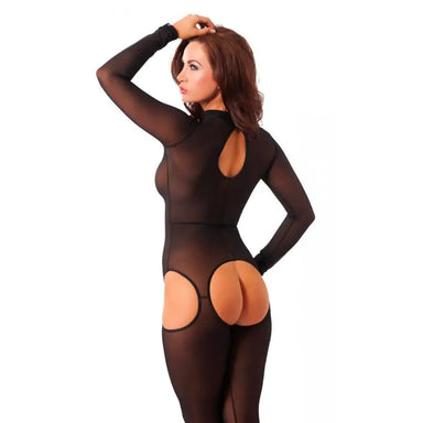 Rimba Sensual Black Open Crotch Catsuit With Keyhole Details - Peaches and Screams