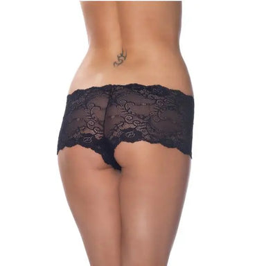 Rimba Sexy Wet Look Black Floral Lace Hot Pants For Her - Peaches and Screams