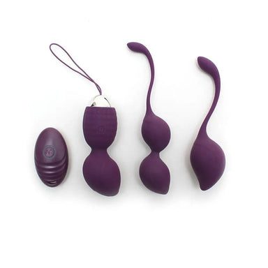 Rimba Silicone Purple Rechargeable Vibrating Kegel Ball Set With Remote - Peaches and Screams