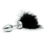 Rimba small steel anal butt plug with black feathers - peaches and screams