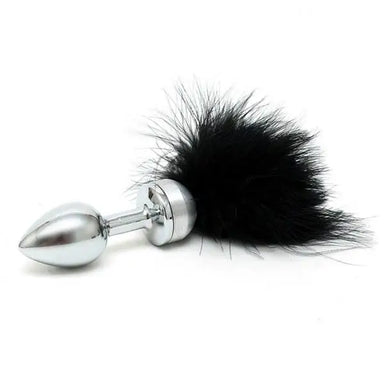 Rimba Small Steel Anal Butt Plug With Black Feathers - Peaches and Screams