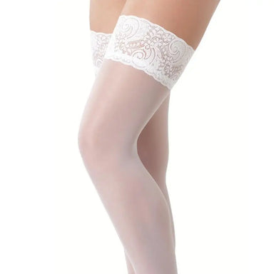 Rimba Stretchy Stay-up White Thigh-high Stockings With Lace Top - Peaches and Screams