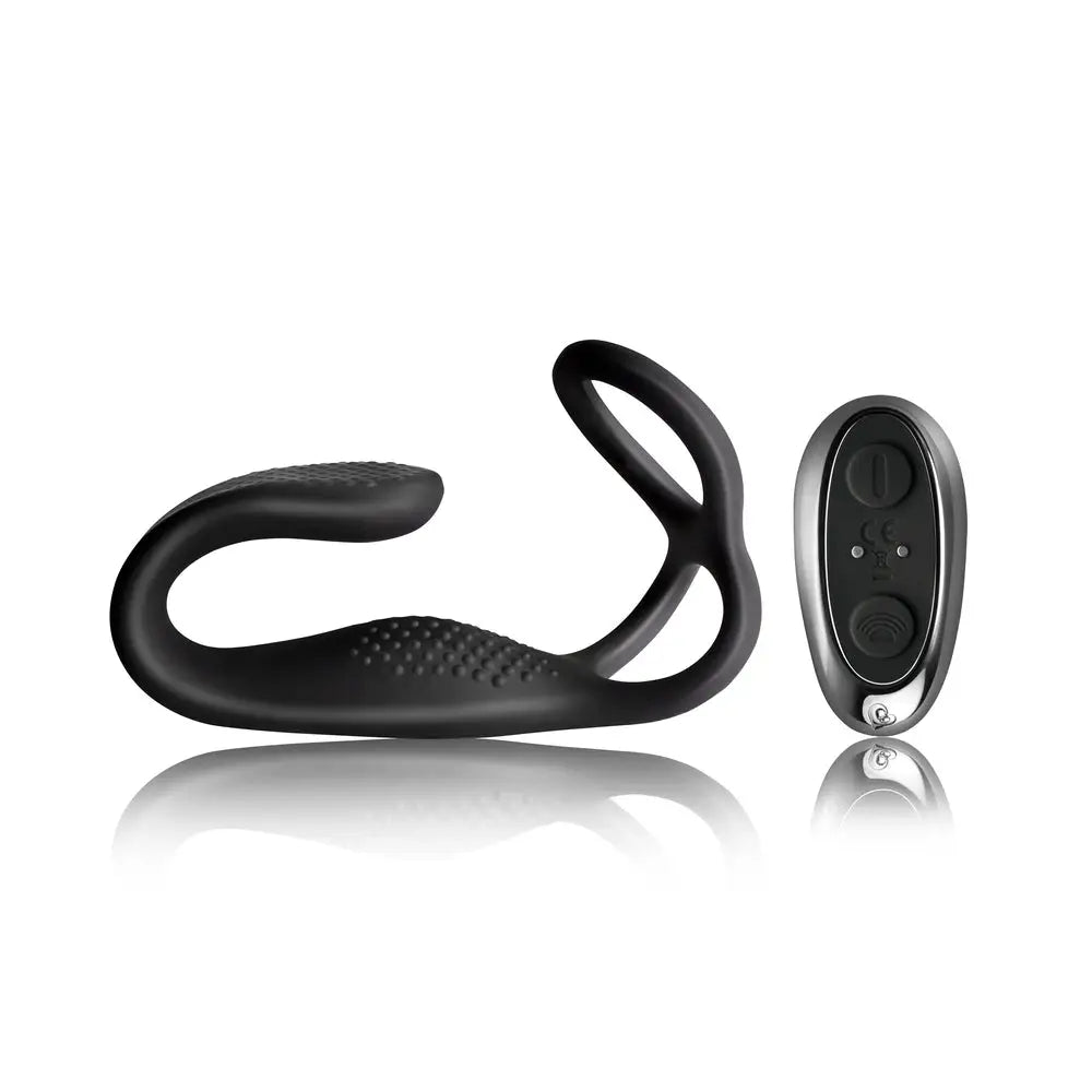 Rocks off silicone black rechargeable cock ring and anal stim - peaches and screams