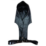 Rouge black leather harness with large erotic hoodie - peaches and screams