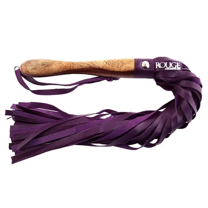 Rouge Garments 2 Inch Wooden Handled Purple Leather Flogger - Peaches and Screams