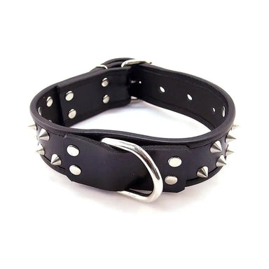 Rouge Garments Adjustable Black Leather Studded Collar With D-ring - Peaches and Screams