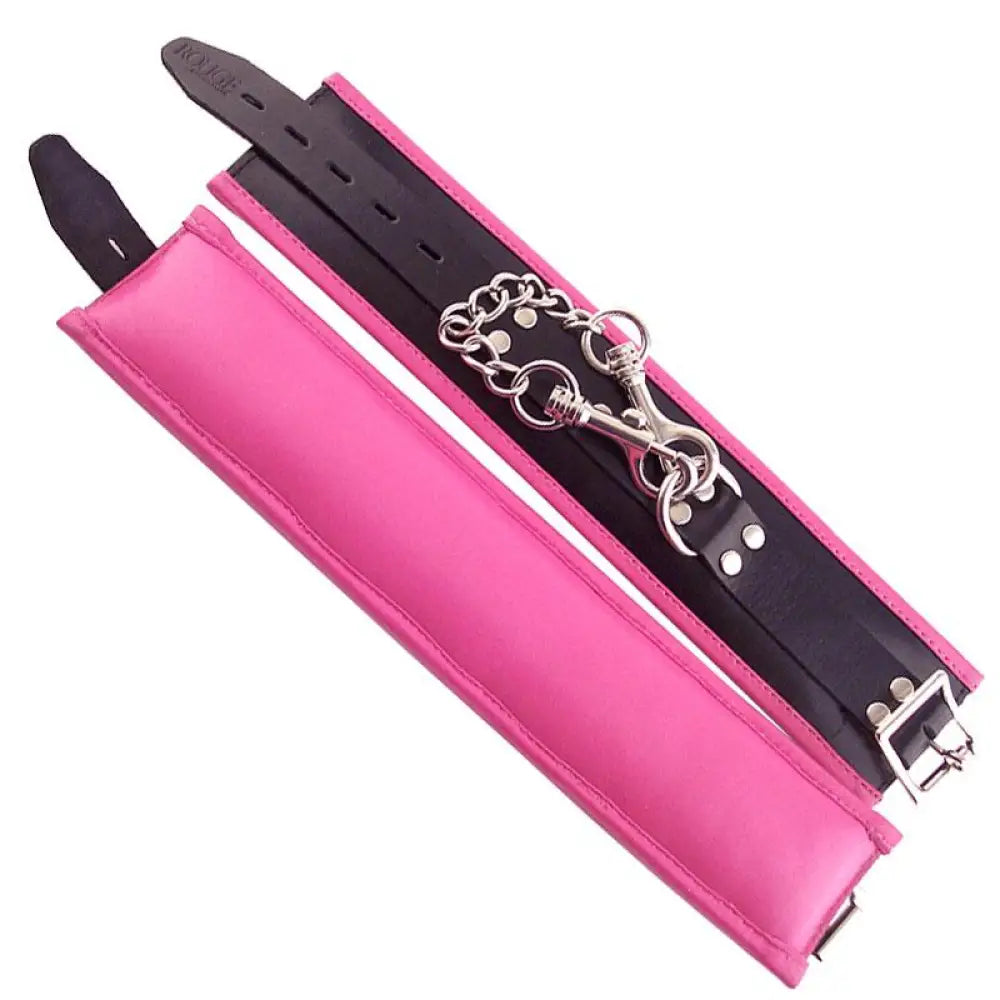 Rouge Garments Adjustable Padded Pink and Black Leather Wrist Cuffs - Peaches and Screams
