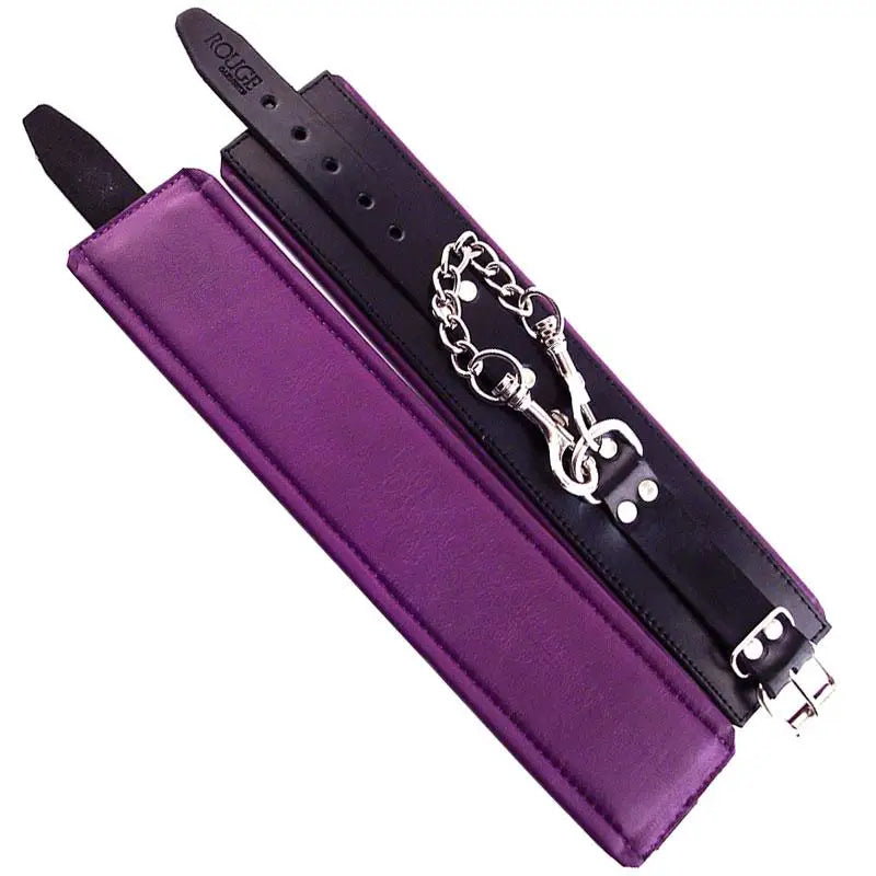 Rouge Garments Adjustable Padded Purple And Black Leather Wrist Cuffs - Peaches and Screams