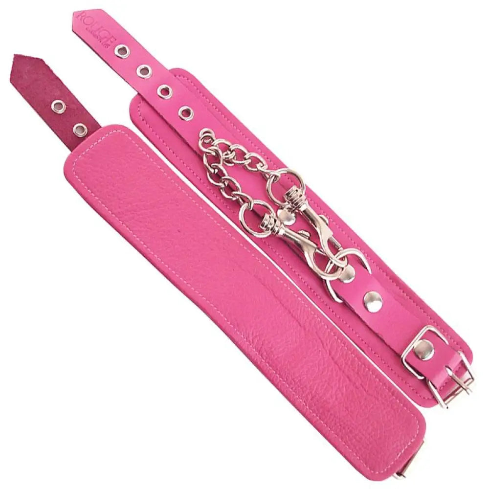 Rouge Garments Adjustable Pink Leather Bondage Wrist Cuffs with Hooks - Peaches and Screams