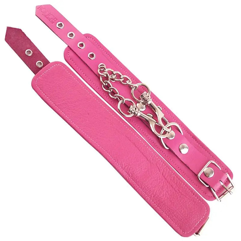 Rouge Garments Adjustable Pink Leather Bondage Wrist Cuffs With Hooks - Peaches and Screams