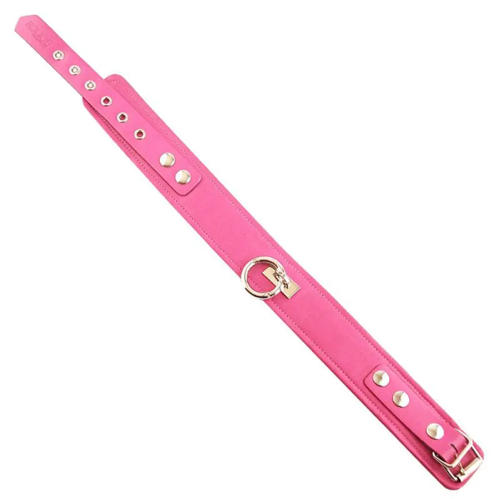 Rouge Garments Adjustable Pink Leather Collar with Strap - Peaches and Screams