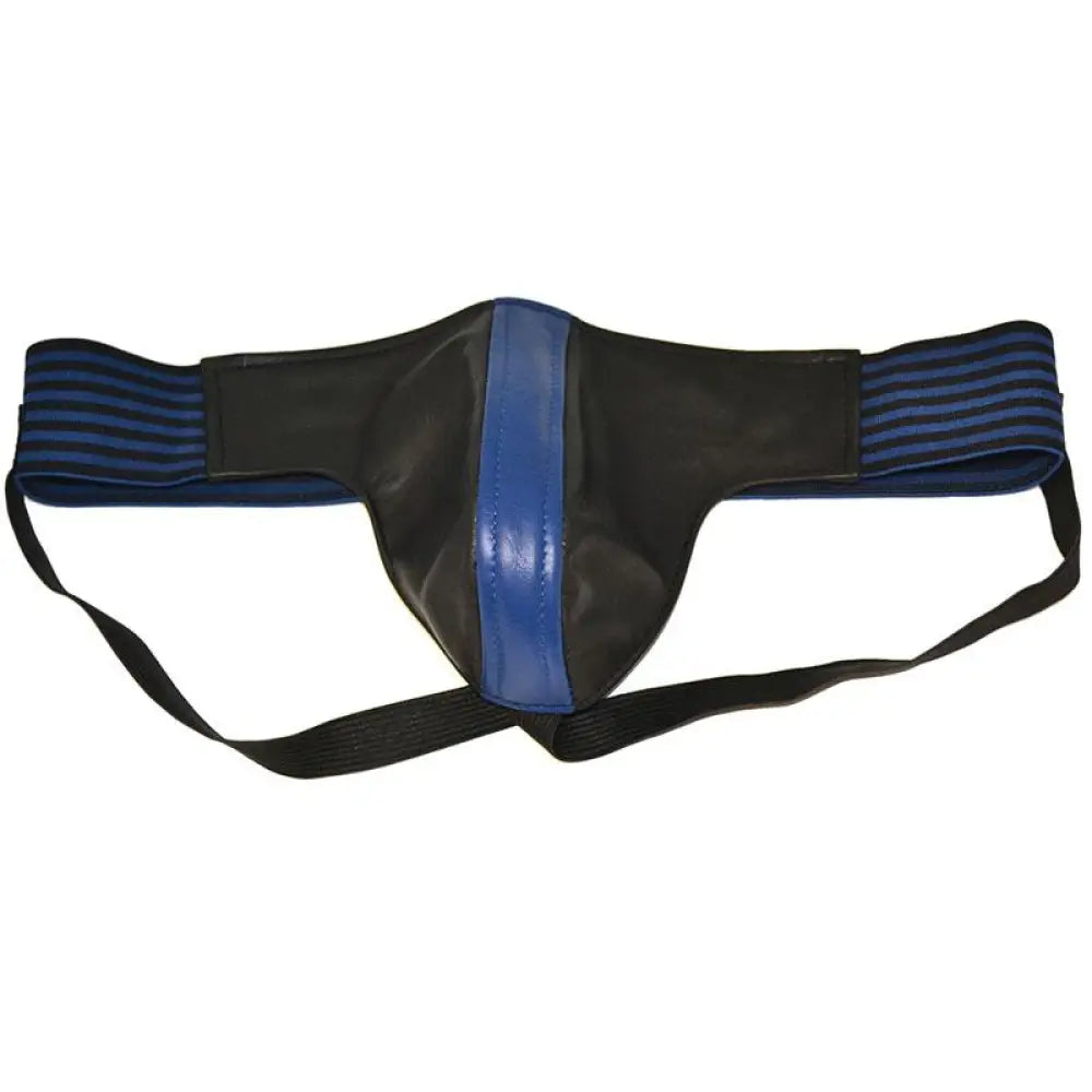 Rouge garments black and blue leather jockstrap for men - x large - peaches and screams