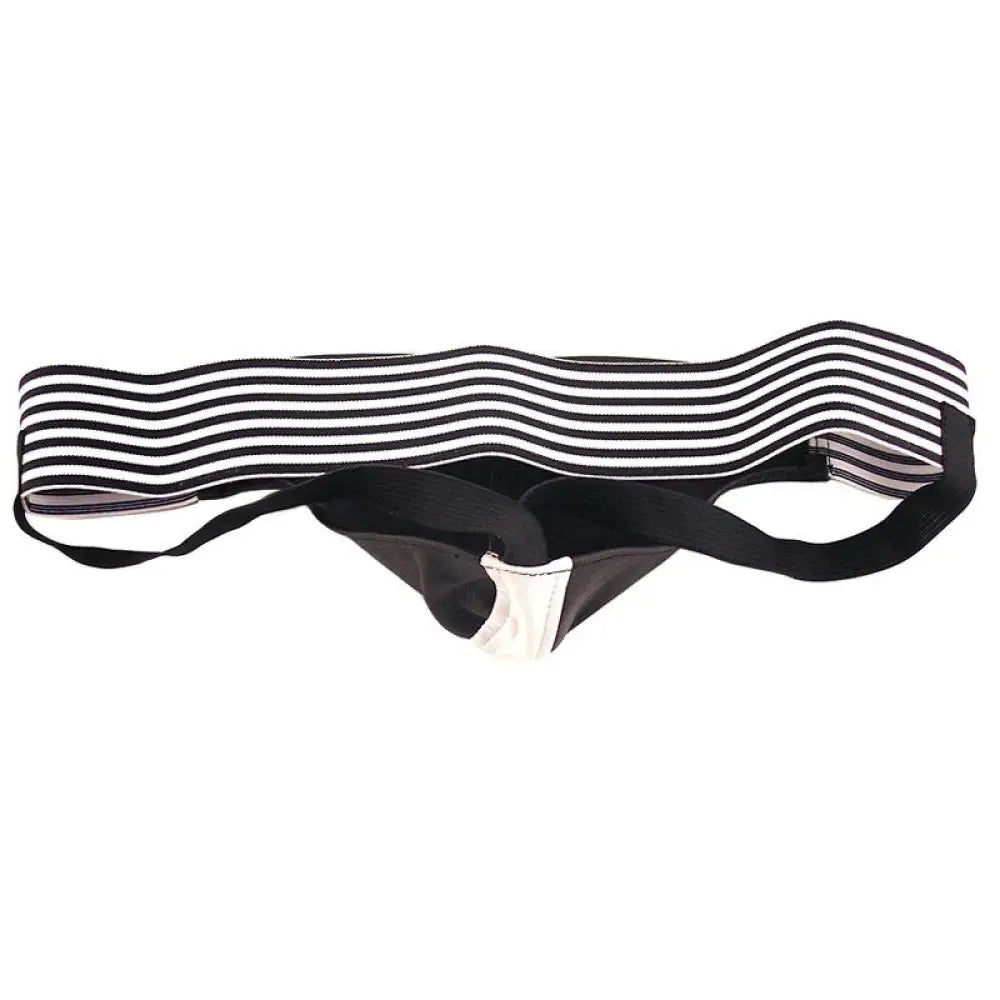 Rouge garments black and white leather jockstrap for men - small - peaches and screams