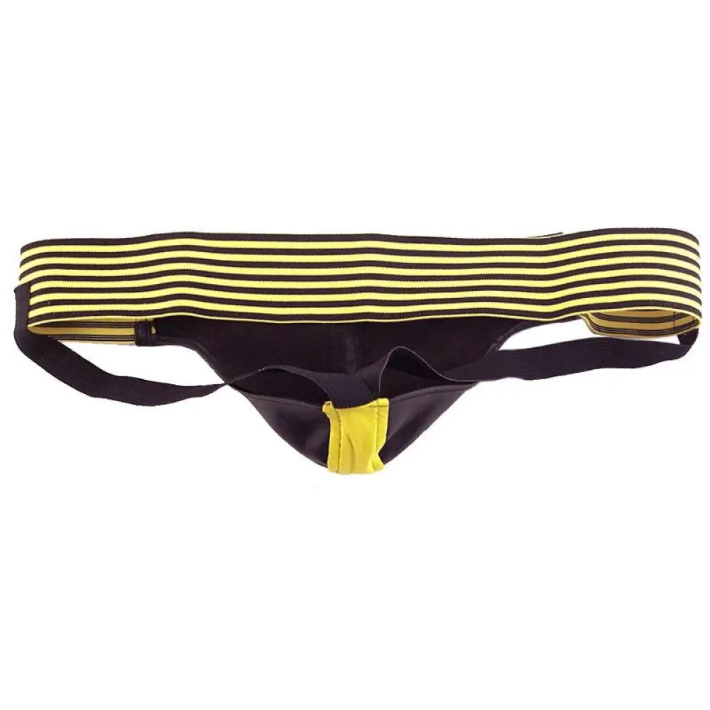 Rouge garments black and yellow leather jockstrap for men - small - peaches and screams