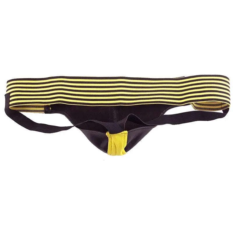Rouge Garments Black And Yellow Leather Jockstrap For Men - Small Peaches Screams