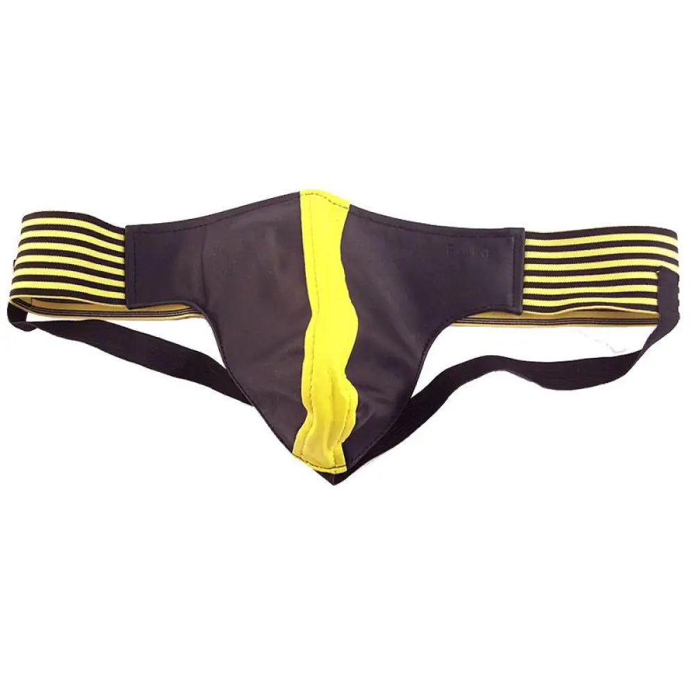 Rouge garments black and yellow leather jockstrap for men - x large - peaches and screams