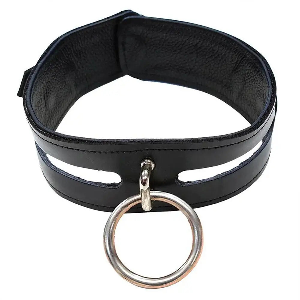 Rouge Garments Black Leather Bondage Collar For Bdsm Couples - Peaches and Screams