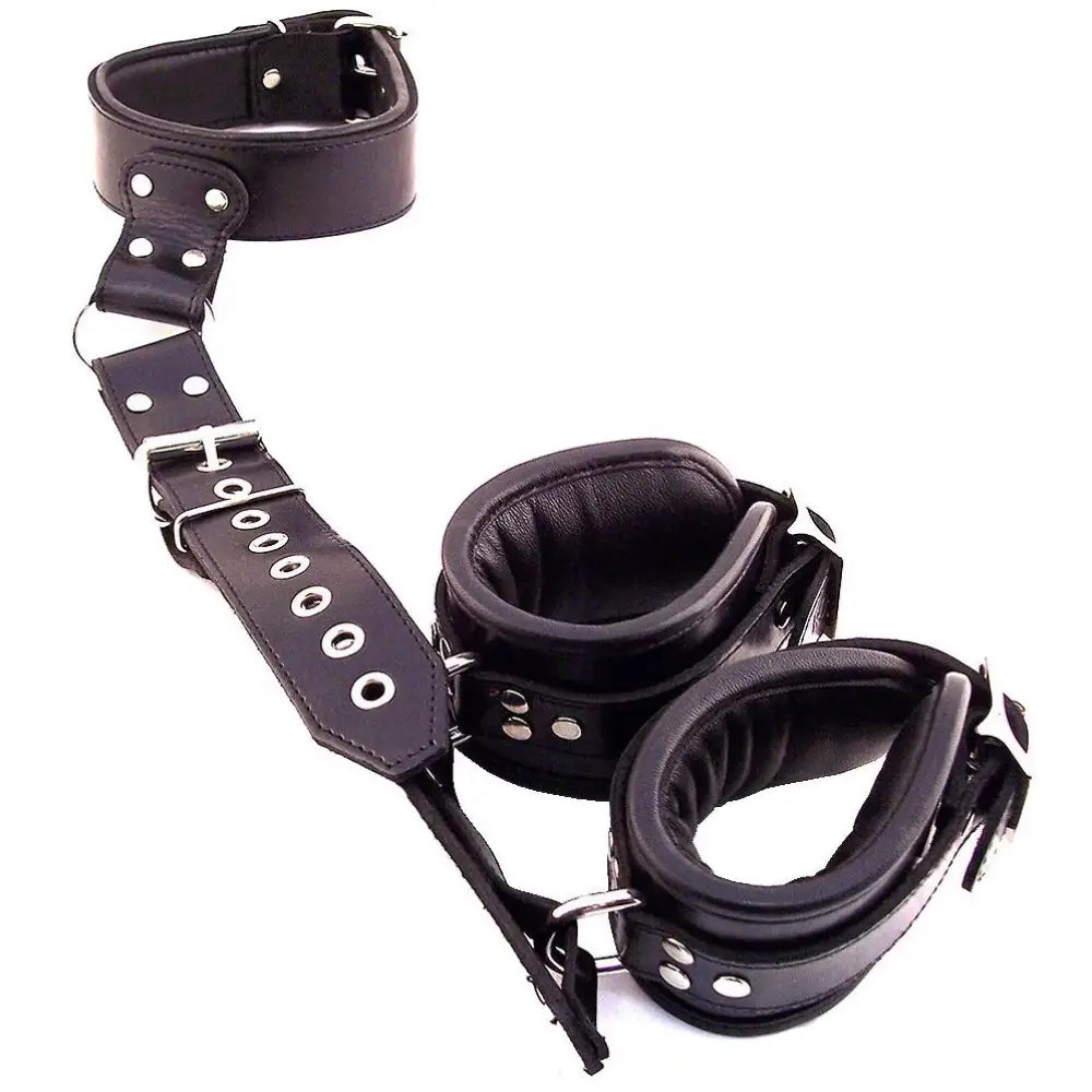 Rouge Garments Black Leather Neck to Wrist Bondage Restraints - Peaches and Screams