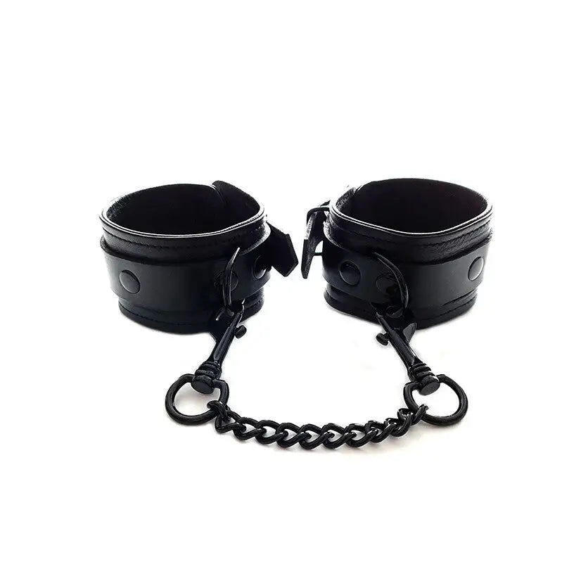 Rouge Garments Leather Black Bondage Wrist Cuffs For Couples - Peaches and Screams