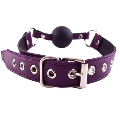 Rouge Garments Leather Purple Ball Gag With Adjustable Buckle Straps - Peaches and Screams