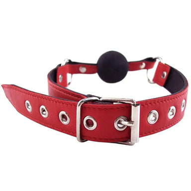 Rouge Garments Leather Red Ball Gag with Adjustable Buckle Straps - Peaches and Screams