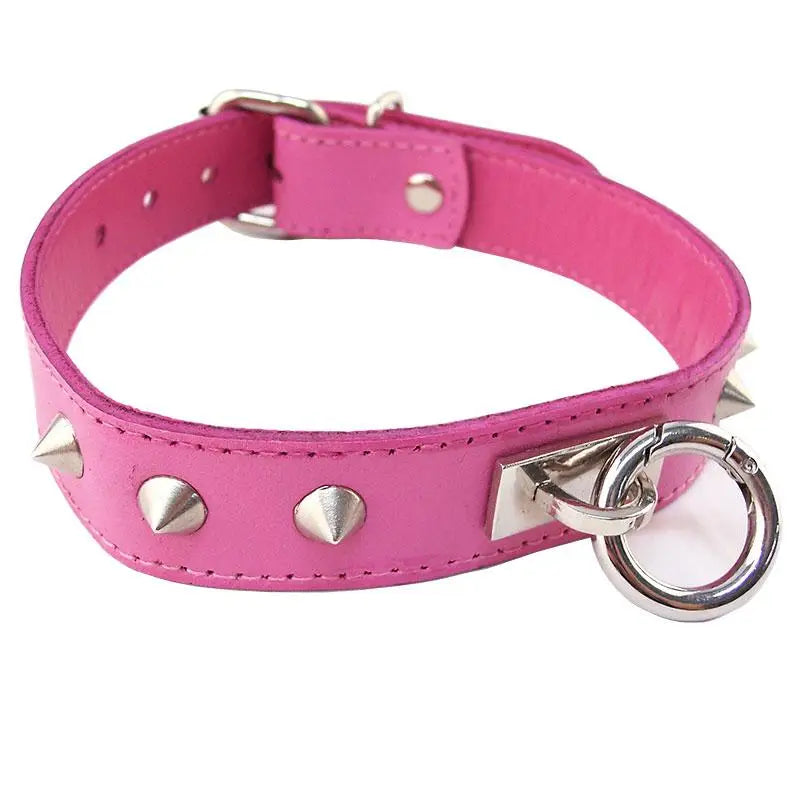Rouge Garments Pink Leather O - ring Studded Collar - Peaches and Screams