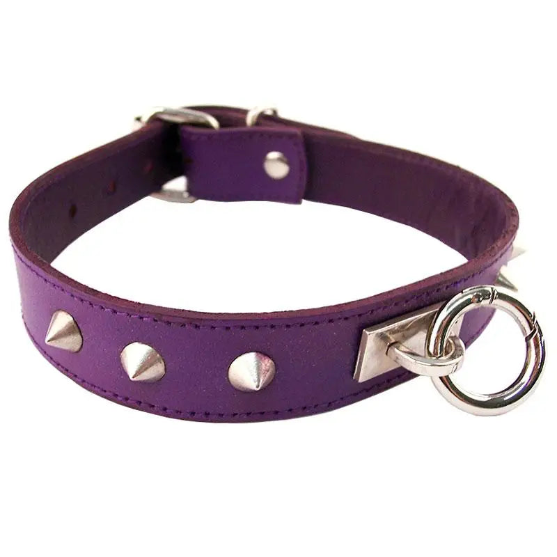 Rouge Garments Purple Leather O-ring Studded Collar - Peaches and Screams