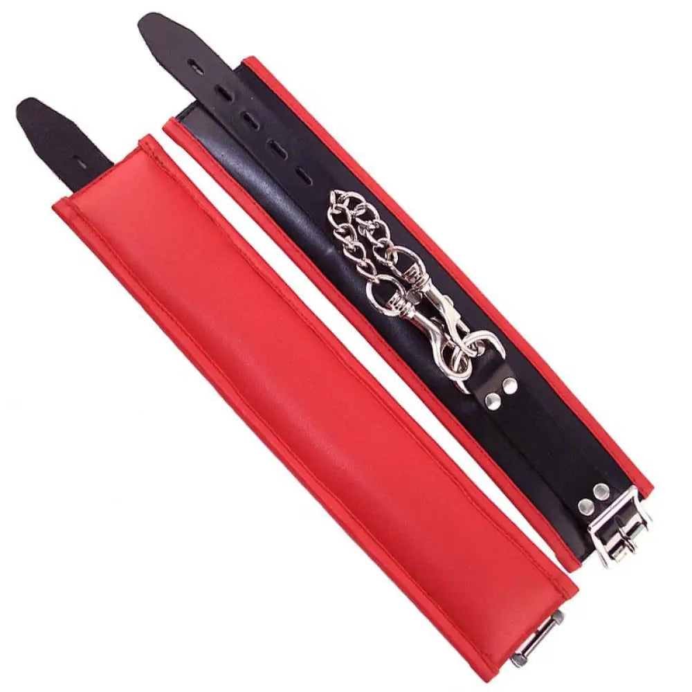 Rouge Garments Red and Black Padded Leather Ankle Cuff Restraints - Peaches and Screams