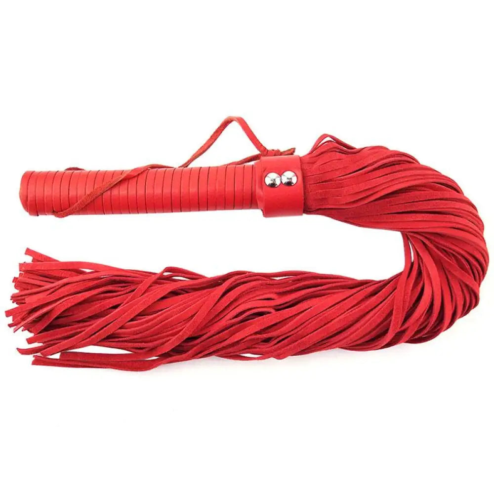Rouge Garments Red Suede Flogger with a Leather Handle - Peaches and Screams