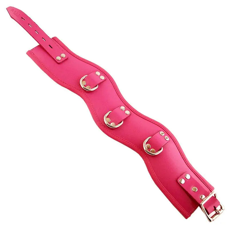 Rouge Garments Wide Pink Leather Padded Posture Collar With D-rings - Peaches and Screams