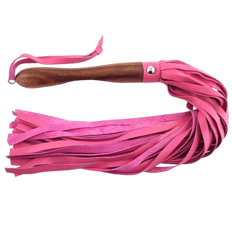 Rouge Garments Wooden Handled Pink Leather Flogger - Peaches and Screams