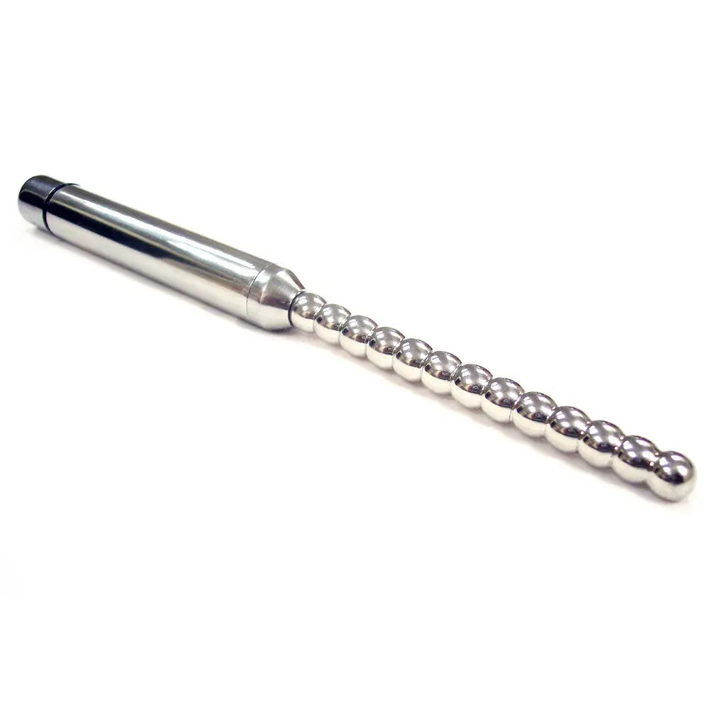 Rouge stainless steel vibrating ribbed urethral probe - peaches and screams