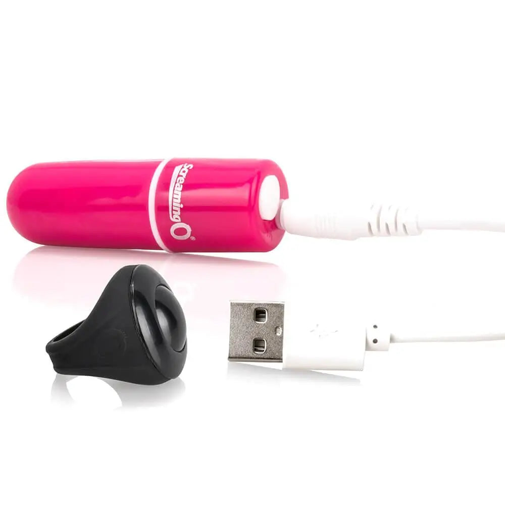Screaming o Pink Rechargeable Mini Bullet Vibrator With Remote Control - Peaches and Screams