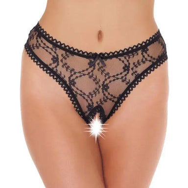 Sexy Sheer Pattern Transparent Crotchless Black G-string - Peaches and Screams