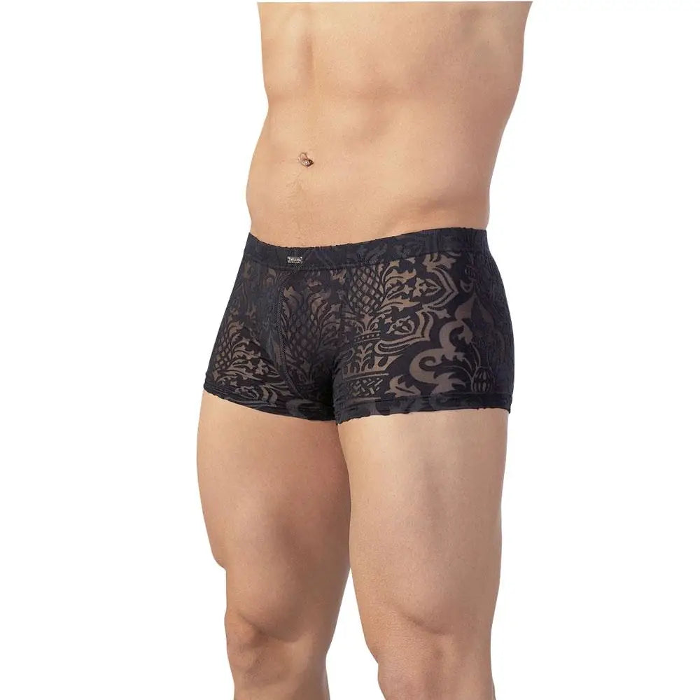 Sexy Wet Look Floral Black Patterned Brief For Men - Medium - Peaches and Screams