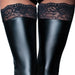 Sexy Wet Look Stretchy Black Footless Lace Top Stockings - Small - Peaches and Screams