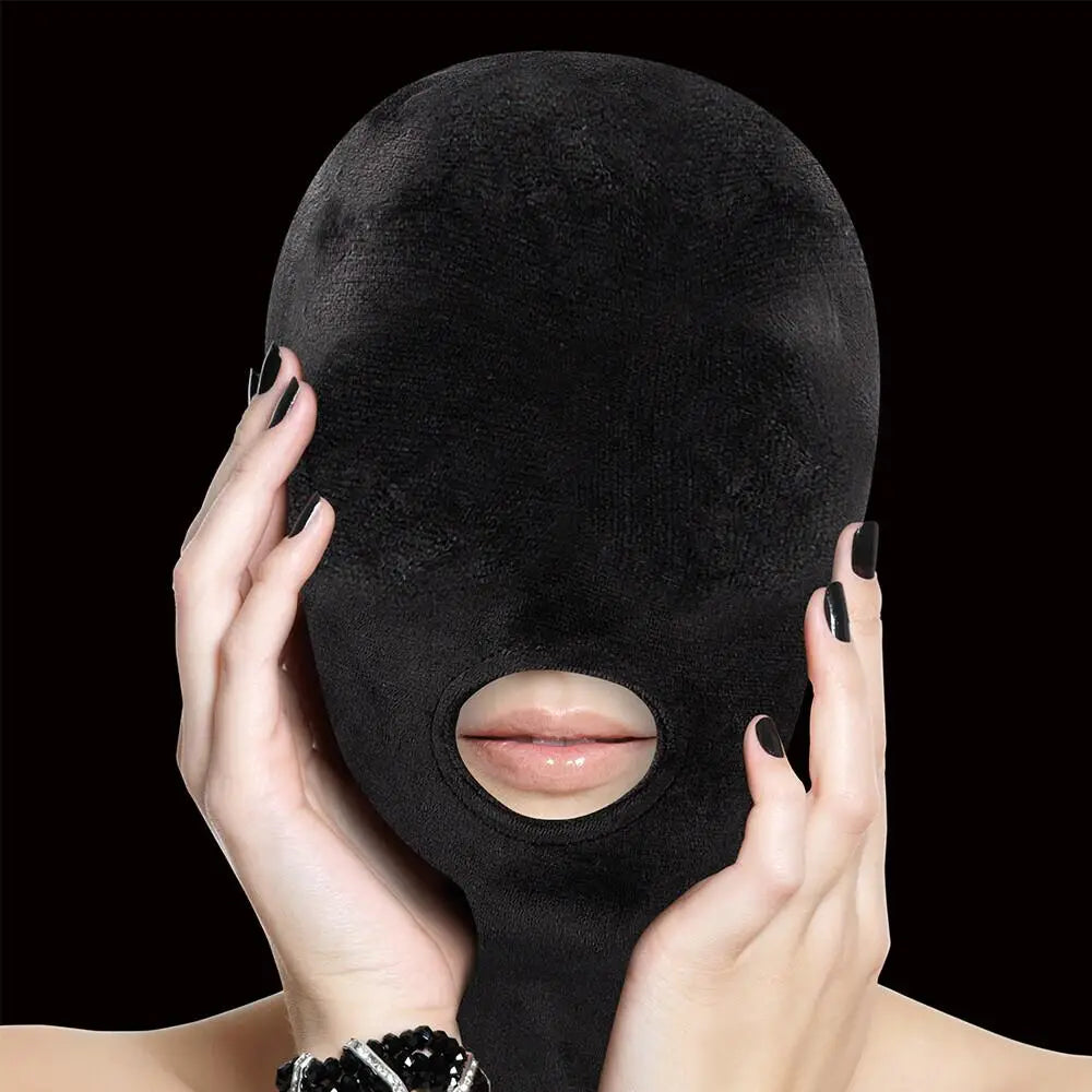 Shots Black Velvet Mask With Mouth Opening For Bdsm Couples - Peaches and Screams